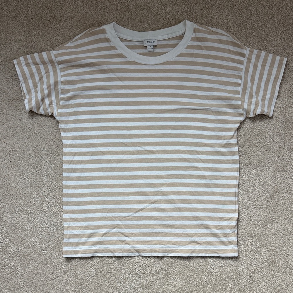 J. Crew Beige and White Striped Short Sleeve Tee